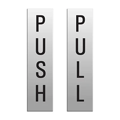 Image of Push Pull Signs 40x160 mm Set of 2 silver anodized aluminum self adhesive No.10199 E
