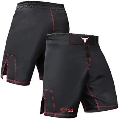 Image of Mytra Fusion MMA Shorts Boxing Kickboxing Muay Thai Mix Martial Arts Cage Fighting Grappling Training Gym wear Clothing Trunks Black,XL