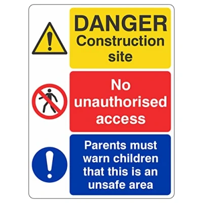 Image of 600mmx800mm Multi Hazard Site Safety Parents Must Warn Children Construction Sign Rigid Plastic