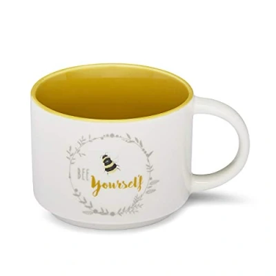 Image of Cooksmart British Designed Stacking Coffee Mug Ceramic Mugs for Home or Work Large Hot Drinks Tea and Cups Bee Yourself