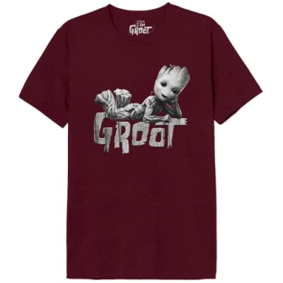 Image of Marvel Men&#039;s Meiamgmts011 T Shirt, Bordeaux Melange, XL