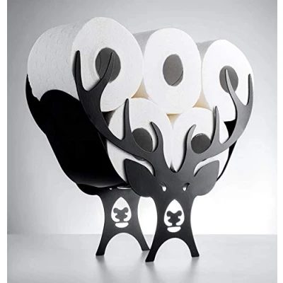 Image of Garden Mile Toilet Roll Holder in Metal or Resin, Novelty Fun Practice, Bathroom Storage Solution, Loo Stand Wall Mounted Free Standing (Deer Holder)