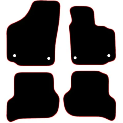 Image of Carsio Carpet Car Mats For Seat Altea 2008 to 2011 4 Piece Set With Clips Tailored Fit Floor Mat Complete Accessory Black Custom Fitted All Weather, Anti Slip Backing &amp; Red Trim