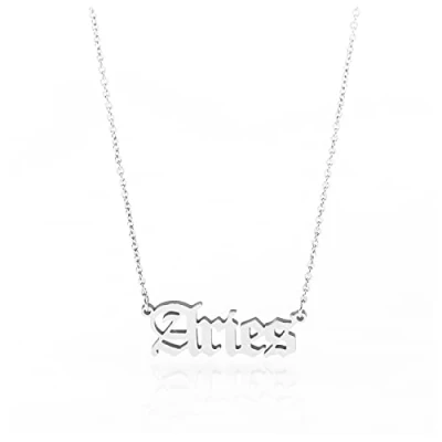 Image of Minegreet Old English Zodiac Necklace for Women, Horoscope Birth Star Sign Letter Astrology Constellation Birthday Gift (Aries Silver)