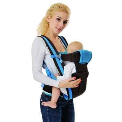 Image of IULONEE 4 in 1 Carrier Baby Mini Ergonomic Toddler Wrap Front &amp; Back Carry Carriers Carrying Backpack Sling for Newborns and Older Babies 3.5 20 Kg (Blue)