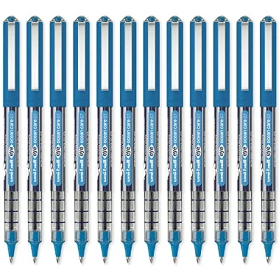 Image of Uni ball Eye Ocean Care UB 157ROP Blue Rollerball Pens. Fine 0.7mm Ballpoint Tip for Super Smooth Writing, Drawing, Art, Crafts and Colouring. Fade Water Resistant Liquid Ink. 12 Pack