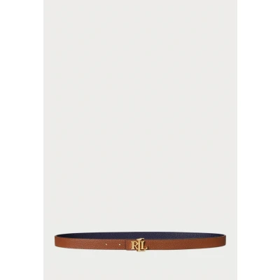 Image of Lauren Ralph LOGO Reversible Leather Skinny BELT Belt, Women&#039;s, Size: 37, Navy/brown