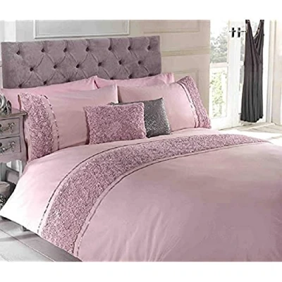 Image of Rapport Duvet Quilt Cover Set Bedding Raised Rose &amp; Ribbon Polycotton, Cotton and Polyester