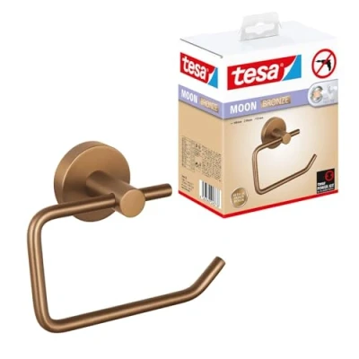 Image of tesa Moon Porte Rouleau Papier Toilette en Bronze Brossé Dérouleur Autocollant sans Couvercle Métal, Revêtement PVD Perçage, avec Solution Adhésive 99 mm x 140 53