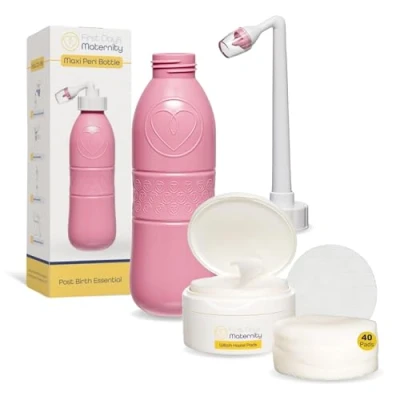 Image of First Days Maternity Witch Hazel Pads Round Postpartum Cotton Wipes 8cm Diameter with 120gsm Thickness Great After Birth Essentials for Mum (Pack of 1 Tub, 40 Pink Peri Bottle)