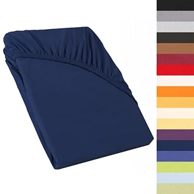 Image of CelinaTex Perla Box Spring Bed Water Topper Fitted Sheet 120 x 200 130 cm Dark Blue Jersey Mako Cotton 160 g/m²
