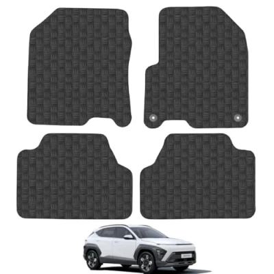 Image of 5mm Rubber Car Mats Compatible With Hyundai Kona (2020 2023) [Hybrid] Tailored Fit Floor Set Accessory Custom Anti Slip Backing Heavy Duty Waterproof Easy Clean Durable All Weather