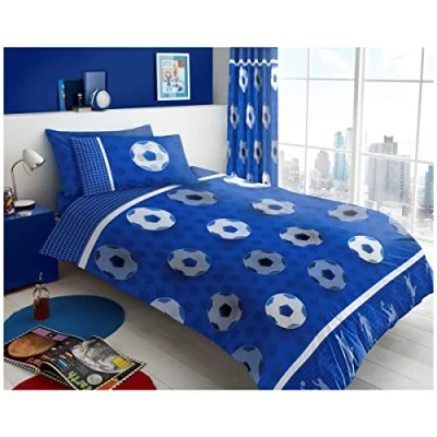 Image of GC GAVENO CAVAILIA Kids Printed Duvet Cover &amp; Sheet Set, Easy Care Polycotton Children Bedding, Single, Football Blue