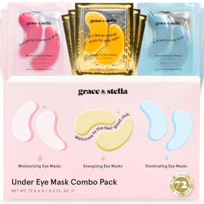 Image of Under Eye Mask Reduce Dark Circles, Puffy Eyes, Undereye Bags, Wrinkles Gel Patches, Vegan Cruelty Free Self Care by grace and stella (72 Pairs, GoldPinkBlue)