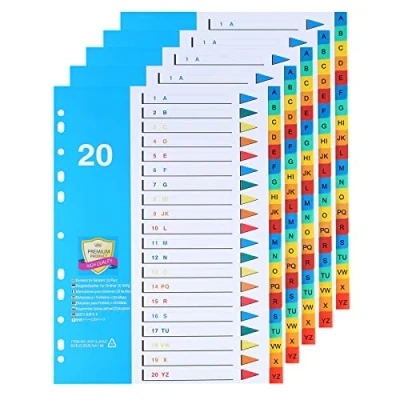 Image of DONGLI A4 File Dividers 20 Part Index A Z Tabs(5 Pack) Subject with 11 Holes Multi Colour Tabs for Home Office School
