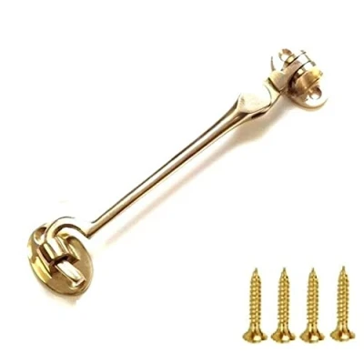Image of TERF® 100mm Heavy Duty Polished Brass Cabin Door Hook and Eye Lock (4 inch) Cabinet Latch including Fixing Screw For Gate Window Closet Shed Pack of 1