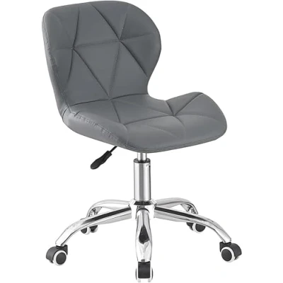 Image of BSTSEL Office Desk Chair Adjustable Height Computer Swivel with Chrome Base and 360 Castors,Thickening Upholstered PU Seat Leather for Ergonomic Home Study Room (Gray)