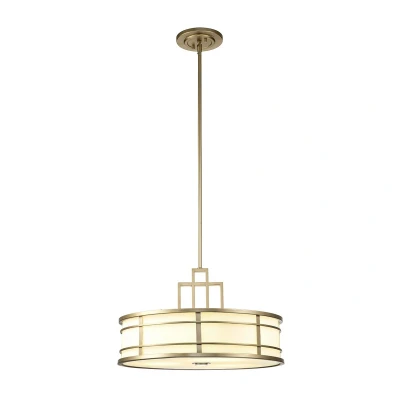 Image of Fusion 3 Light Cylindrical Pendant Ceiling Light, Painted Natural Brass