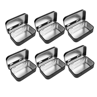 Image of tin box metal hinged tins container craft containers with lid Rectangular Portable for Home Storage Black 6PCS small