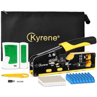 Image of Kyrene RJ45 Crimp Tool Pass Through Kit Ethernet Crimper, Cat5 Cat5e Cat6 Crimping