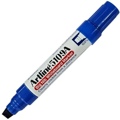 Image of artline 5109A Big Nib Whiteboard Marker Pens, BLUE, Broad Chisel Tip (10.0mm), Pack of 1, Dry Erase, Wipe, Refillable, Visibly Clearly, School Office Use