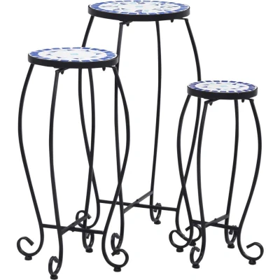 Image of vidaXL Mosaic Tables 3 pcs Blue and White Ceramic