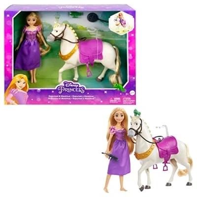 Image of Mattel Disney Princess Toys, Rapunzel Doll with Maximus Horse, Pascal Figure, Brush and Riding Accessories, Inspired by the Movie, HLW23