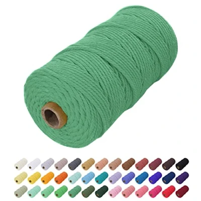 Image of Uiopa Macrame Cord 2mm x 200m, Natural Cotton Coloured Yarn Soft Rope, String Twine for Crafts, Plant Hanger, Wall Hanging, Wrapping, Christmas Decorations (Green)