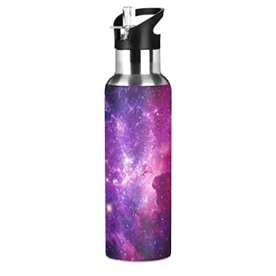 Image of JUMBEAR Bursting Galaxy Water Bottle Acuum Insulated Stainless Steel Leakproof Wide Mouth with Straw Lid for Fitness Gym and Outdoor Sports 22OZ