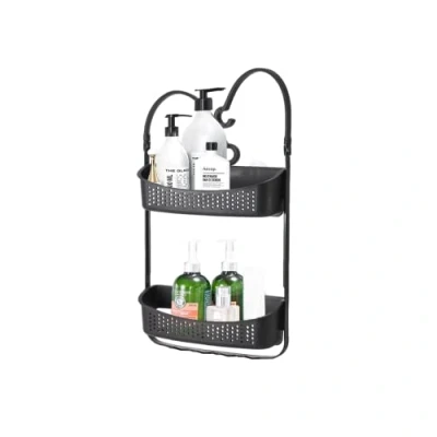Image of Blue Canyon Hanging Shower Caddy Single Basket, No Drill Bathroom Shelf, Non Rusting Storage Shelves, Accessory for Organisation Over Bath Basket (2 Tier Black)