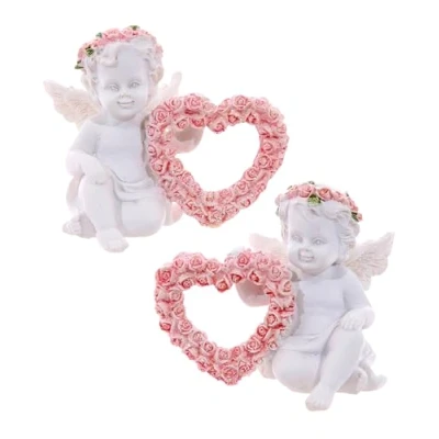 Image of Puckator Cherub with Pink Rose Heart Romantic Modern Love Wedding Gift Gifts For Girlfriend Fairy Fairies Grave Ornaments Figurine Valentines Day Her Him Home Decor