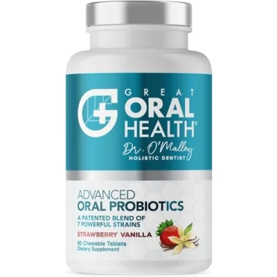 Image of Chewable Oral Probiotics for Mouth — Bad Breath Treatment Supplement Care Tablet with BLIS K12 M18 Dentist Formulated 60 Lozenge Strawberry Vanilla Flavor eBook Included