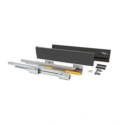 Image of Emuca Kit for anthracite grey drawer, including 2 metal sides, full extension runners with soft close, hardware assembly a H105x300mm (4,1x11,8 inch)