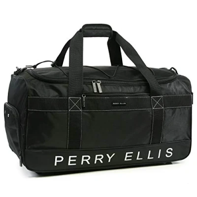 Image of Perry Ellis Men&#039;s Medium Weekender Travel Duffel Bag with Shoe Pocket, Black