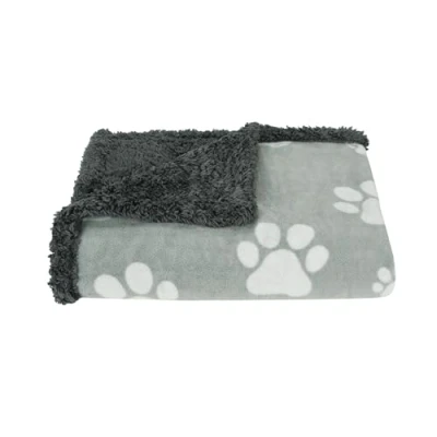 Image of Pawsee Waterproof Dog Blanket Washable, Sherpa Fleece Pet for Puppies Cats Dogs, Reversible Protector Cover Sofa Bed, 125 x 75 cm, Paw Prints