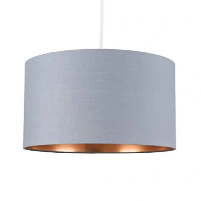 Image of MiniSun Large Modern Grey &amp; Copper Cylinder Ceiling Pendant/Table Lamp Drum Light Shade