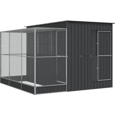 Image of vidaXL Aviary with Extension Steel Mesh Bird Cage/Chicken Run Silver/Anthracite Lockable Door 290 x 303 216 cm