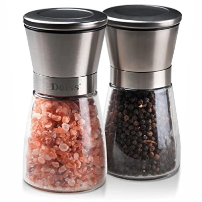 Image of Deiss PRO Salt and Pepper Mill Set Grinders with Adjustable Ceramic Rotor Compact &amp; Elegant Design Great for Black Pepper, Cumin, Sea Salt, Himalayan Pink Salt,Peppercorn,Sesame