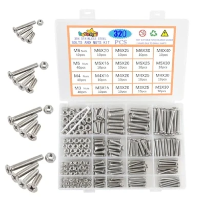 Image of huruirui Nut and Bolts Set M3 M4 M5 M6 304 Stainless Steel Flat Head Cross Screw Bolt Nuts Kit Hexagon Machine With Storage Box 320PCS