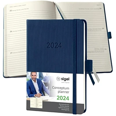 Image of SIGEL C2463 Conceptum Weekly planner 2024, approx. A6, dark Blue, hardcover, 2 pages equal to 1 week, 176