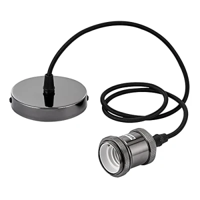 Image of iTrend Vintage Ceiling Pendant E27 Lamp Holder Braided Light Fitting Black Pearl