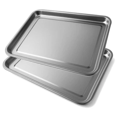 Image of Space Home Set of 2 Stainless Steel Serving Tray Dish/Platter Rectangular Silver 40 x 30 cm