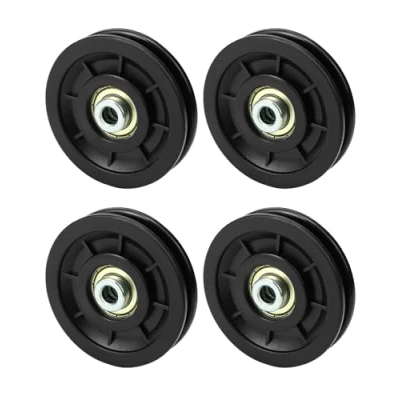 Image of QWORK® 4 Pack 90mm Gym Pulley Wheel, High Strength Wear Resistant Bearing Pulleys for Fitness Machine Wire Rope
