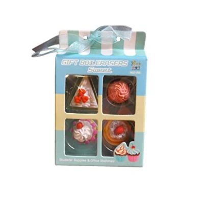 Image of Fat catz copy catz® One Set of 4 Novelty Collectable Japanese Style Food Ice cream, Cake, Donuts or Fast colourful Erasers Rubbers (4 piece cake erasers)