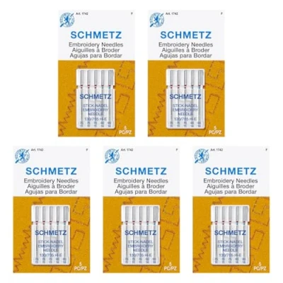 Image of SCHMETZ 25 Assorted Embroidery Sewing Machine Needles 130/705H H E Size 75/11 and 90/14 (Original Version)