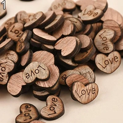 Image of Rustic Wooden 100pcs Wood Love Heart Stars Wedding Table Scatter Decoration Crafts