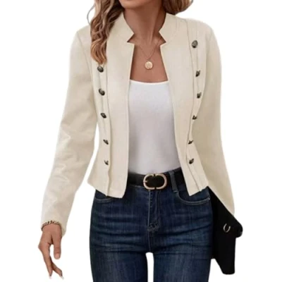 Image of PNZLZIA Women&#039;s Faux Leather Suede Open Front Jacket, Womens Cropped Blazer Jackets (Small,Beige)