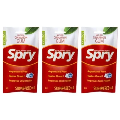 Image of Spry On The Go Fresh Natural Xylitol Chewing Gum Dental Defense System Aspartame Free, Sugar Non GMO (Cinnamon, 55 Count Pack of 3)