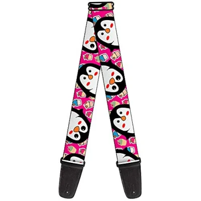 Image of Buckle Down Guitar Strap Penguins Cupcakes Fuchsia Purple White 2 Inches Wide