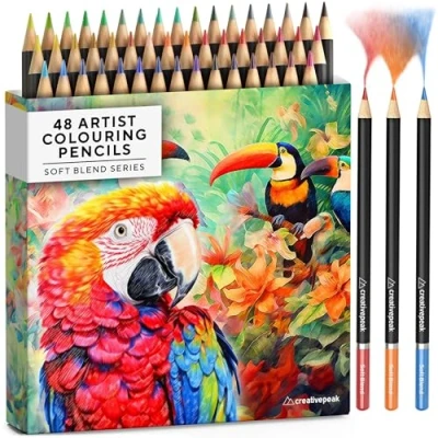 Image of Creativepeak Professional Colouring Pencils, 48 Vibrant Colours &amp; Swatch Card w/ 6 Metallic Colours, Art Supplies, Perfect for Painting Calligraphy